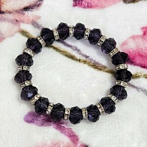 Vintage Amethyst Purple Glass Crystal Stretch Bracelet Rhinestone Spacers